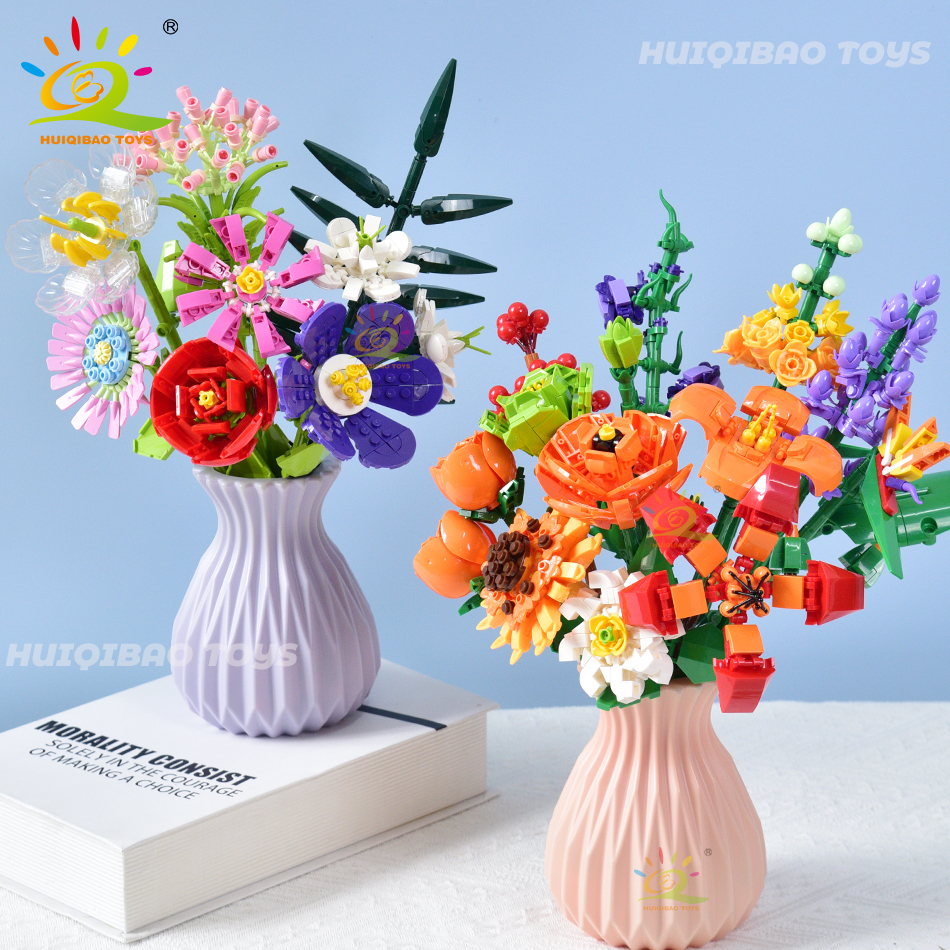 Diy Electronics For Adults - HUIQIBAO Flower Bouquet Building Blocks Kit